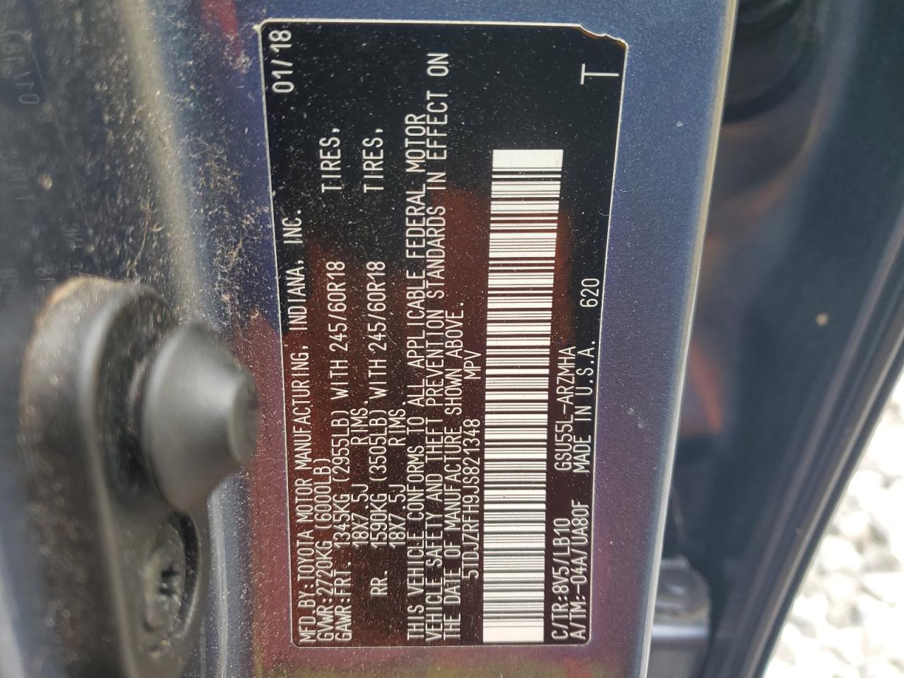 2018 Toyota Highlander VIN 5TDJZRFH9JS821348 Copart auction photo, rear end / side damage thumbnail 14