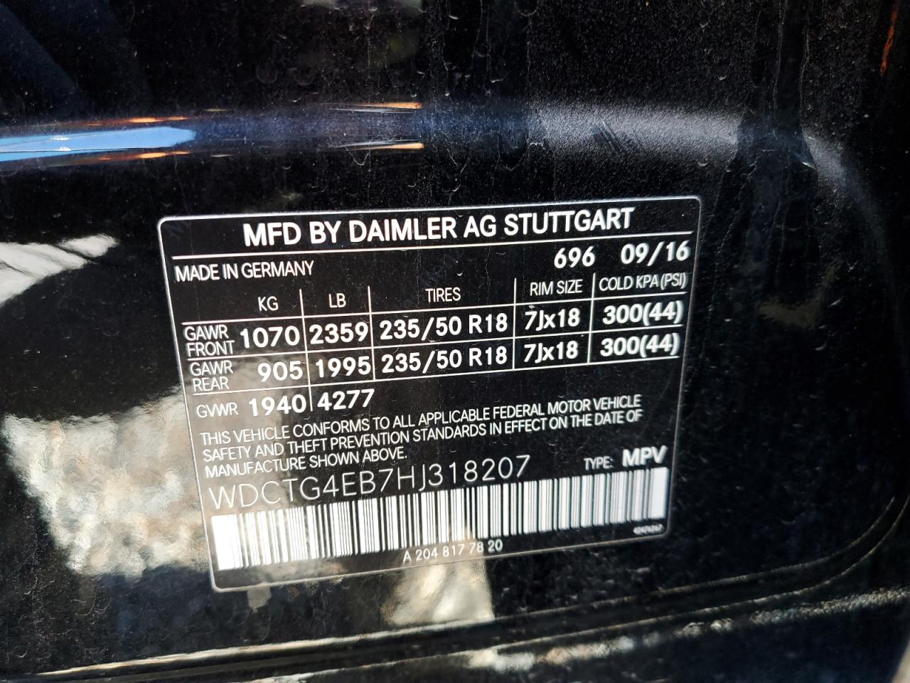 2017 Mercedes-Benz GLA-klasse VIN WDCTG4EB7HJ318207 Copart auction photo, front end damage thumbnail 13