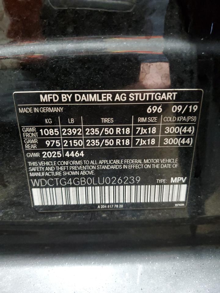 2020 Mercedes-Benz GLA-klasse VIN WDCTG4GB0LU026239 Copart auction photo, side damage thumbnail 13