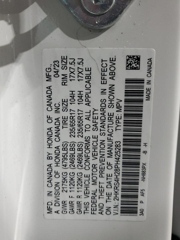 2023 Honda CR-V VIN 2HKRS4H28PH425283 Copart auction photo, front end / minor dent/scratches damage thumbnail 12
