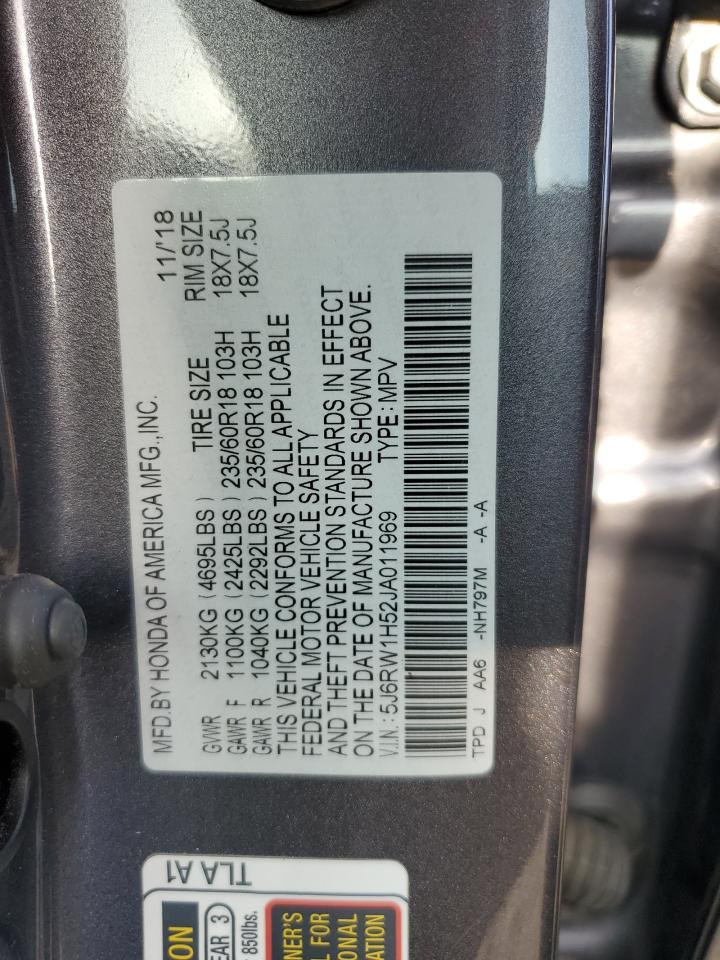 2018 Honda CR-V VIN 5J6RW1H52JA011969 Copart auction photo, side damage thumbnail 15
