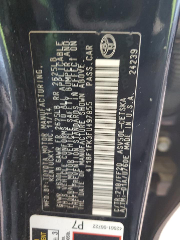 2015 Toyota Camry VIN 4T1BF1FK3FU497855 Copart auction photo, front end damage thumbnail 12