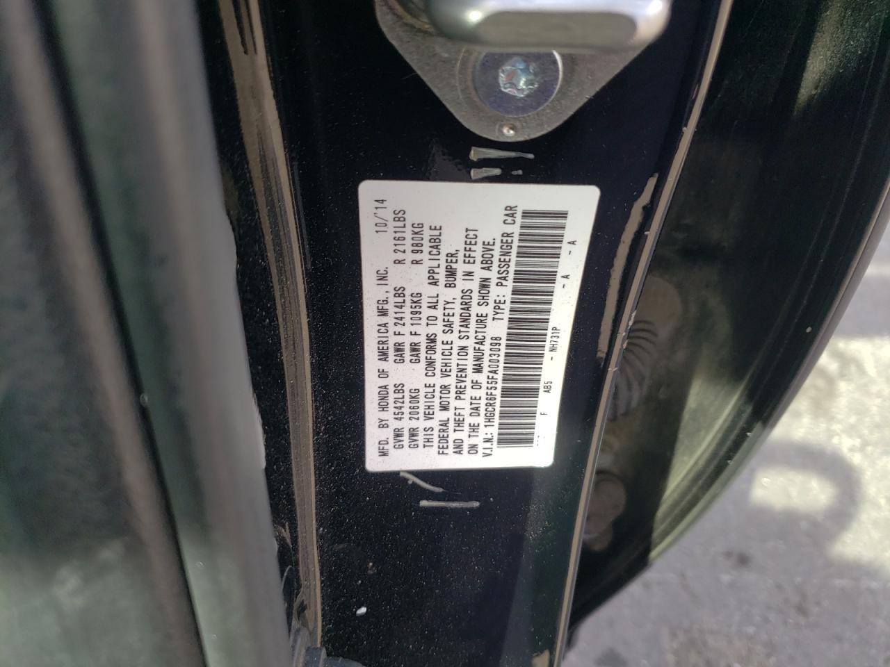 2015 Honda Accord VIN 1HGCR6F55FA003098 Copart auction photo, side damage thumbnail 13