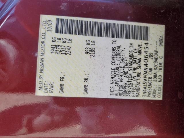 2010 Nissan Altima VIN 1N4AL2AP0AN406454 Copart auction photo, side / minor dent/scratches damage thumbnail 12