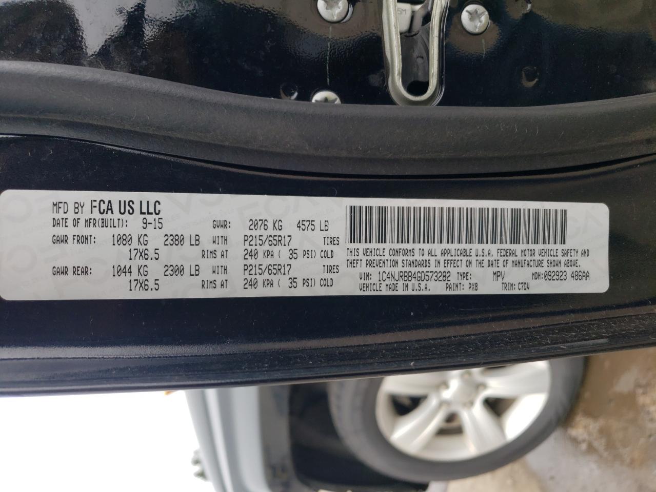 2016 Jeep Liberty (Patriot) VIN 1C4NJRBB4GD573282 Copart auction photo, front end damage thumbnail 14