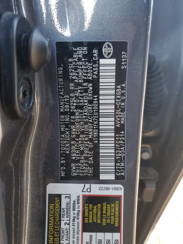 2014 Toyota Camry VIN 4T1BD1FK7EU100944 Copart auction photo, front end / side damage thumbnail 14