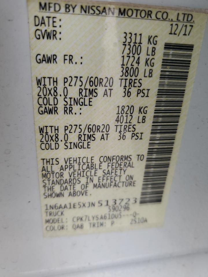 2018 Nissan Titan VIN 1N6AA1E5XJN513723 Copart auction photo, front end damage thumbnail 13