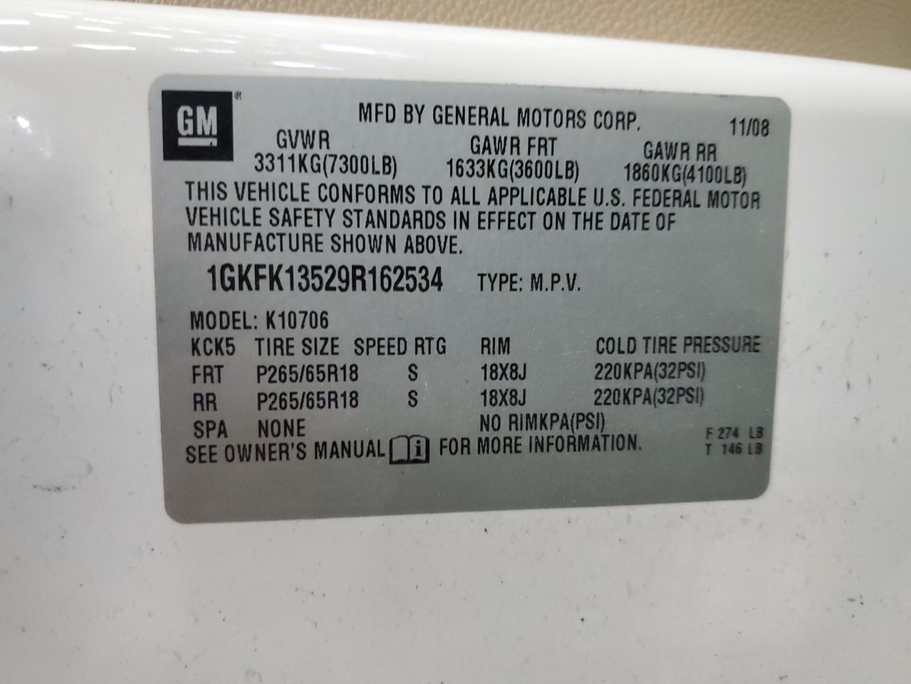 2009 GMC Yukon VIN 1GKFK13529R162534 Copart auction photo, minor dent/scratches / mechanical damage thumbnail 13