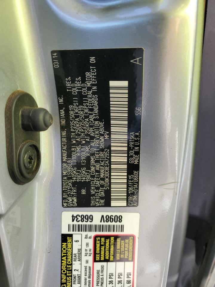 2014 Toyota Sienna VIN 5TDXK3DC8ES472952 Copart auction photo, front end damage thumbnail 13