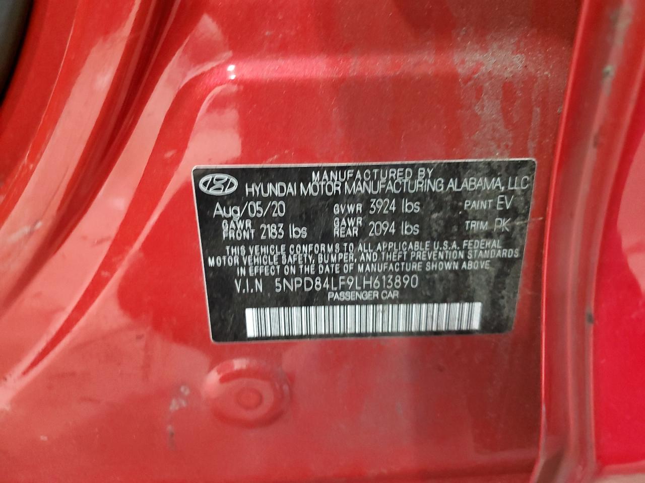 2020 Hyundai Elantra VIN 5NPD84LF9LH613890 Copart auction photo, rear end damage thumbnail 12