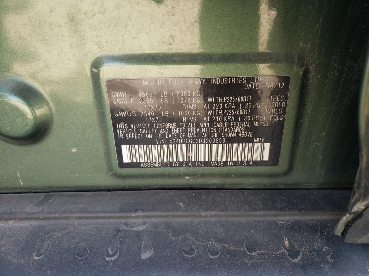 2013 Subaru Outback VIN 4S4BRCGC3D3203853 Copart auction photo, all over damage thumbnail 14