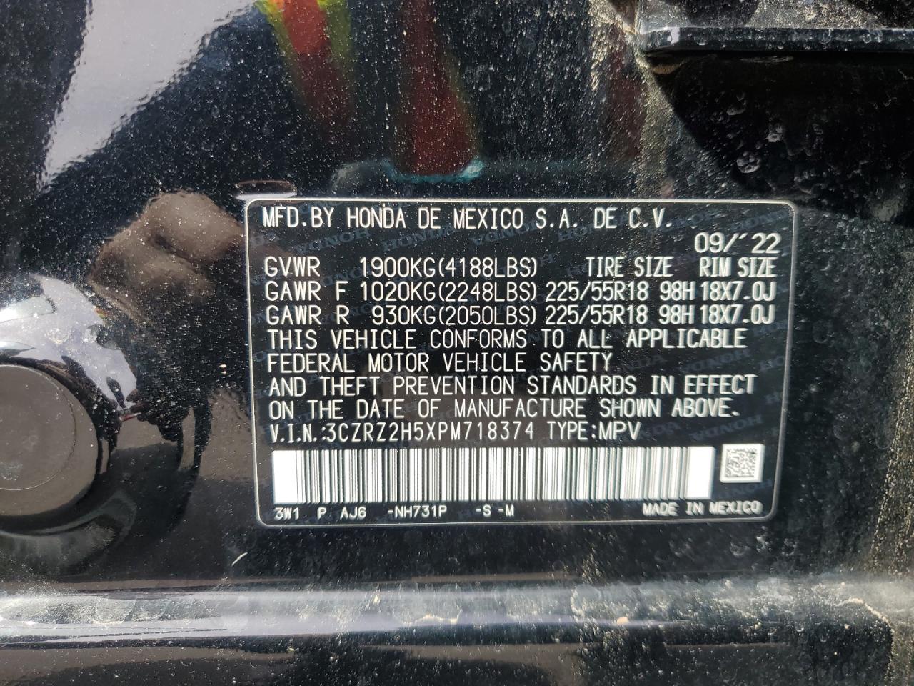 2023 Honda HR-V VIN 3CZRZ2H5XPM718374 Copart auction photo, front end damage thumbnail 13