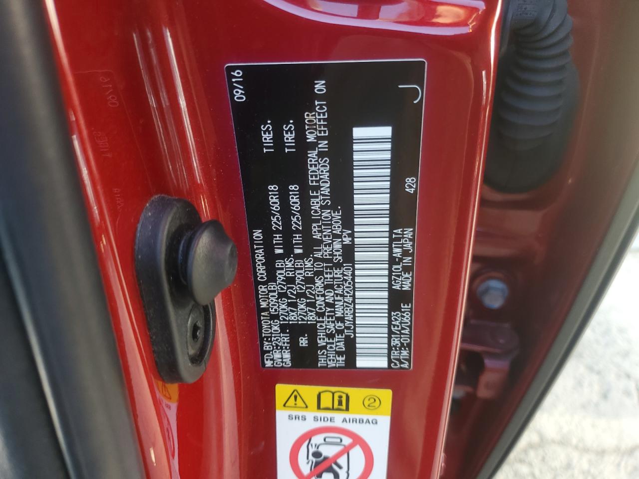 2017 Lexus NX VIN JTJYARBZ4H2054401 Copart auction photo, front end / side damage thumbnail 13