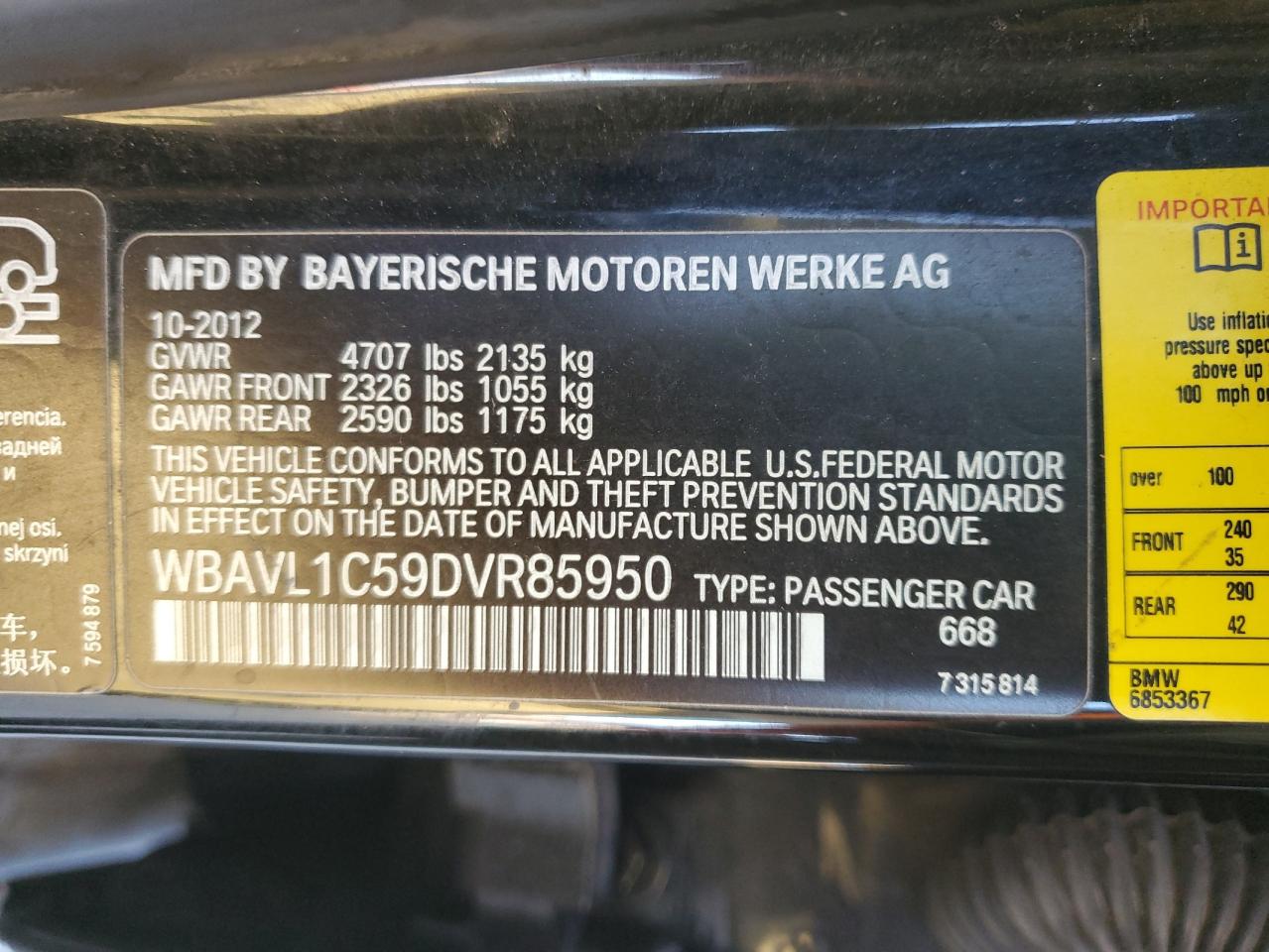 2013 BMW X1 VIN WBAVL1C59DVR85950 Copart auction photo, rear end / side damage thumbnail 13