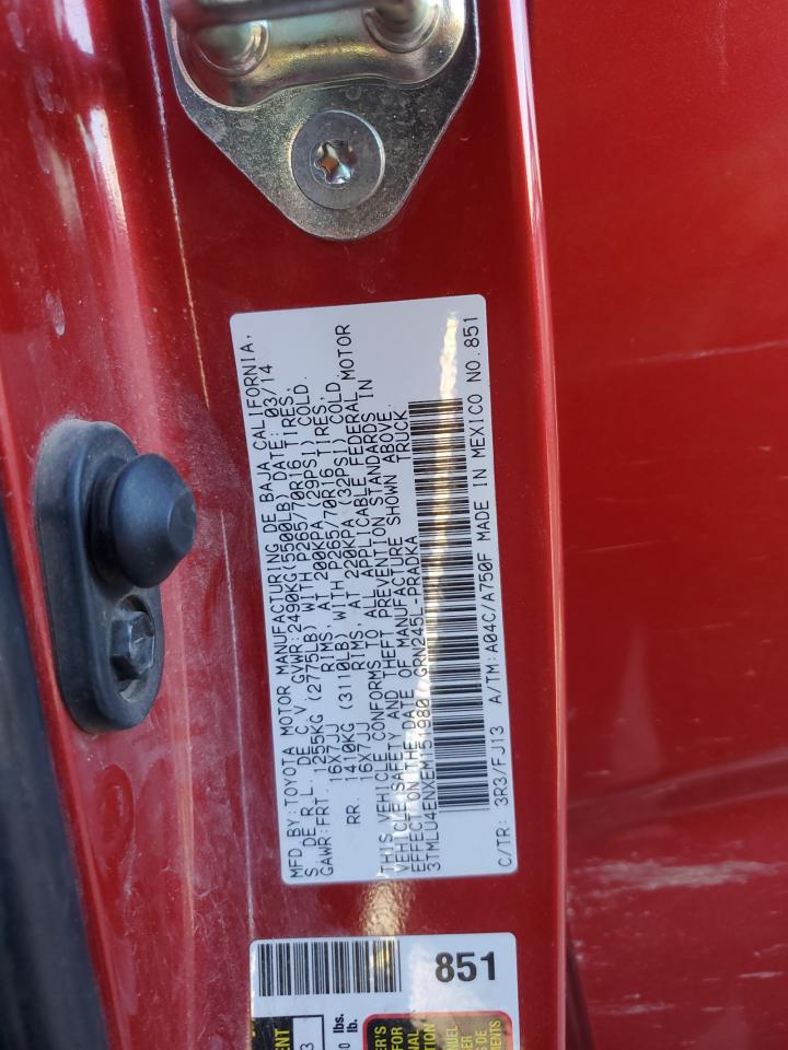 2014 Toyota Tacoma VIN 3TMLU4ENXEM151980 Copart auction photo, front end damage thumbnail 12