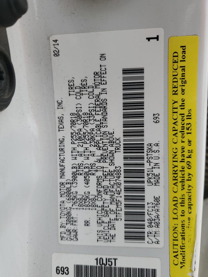 2014 Toyota Tundra VIN 5TFEM5F14EX074883 Copart auction photo, side / undercarriage damage thumbnail 12