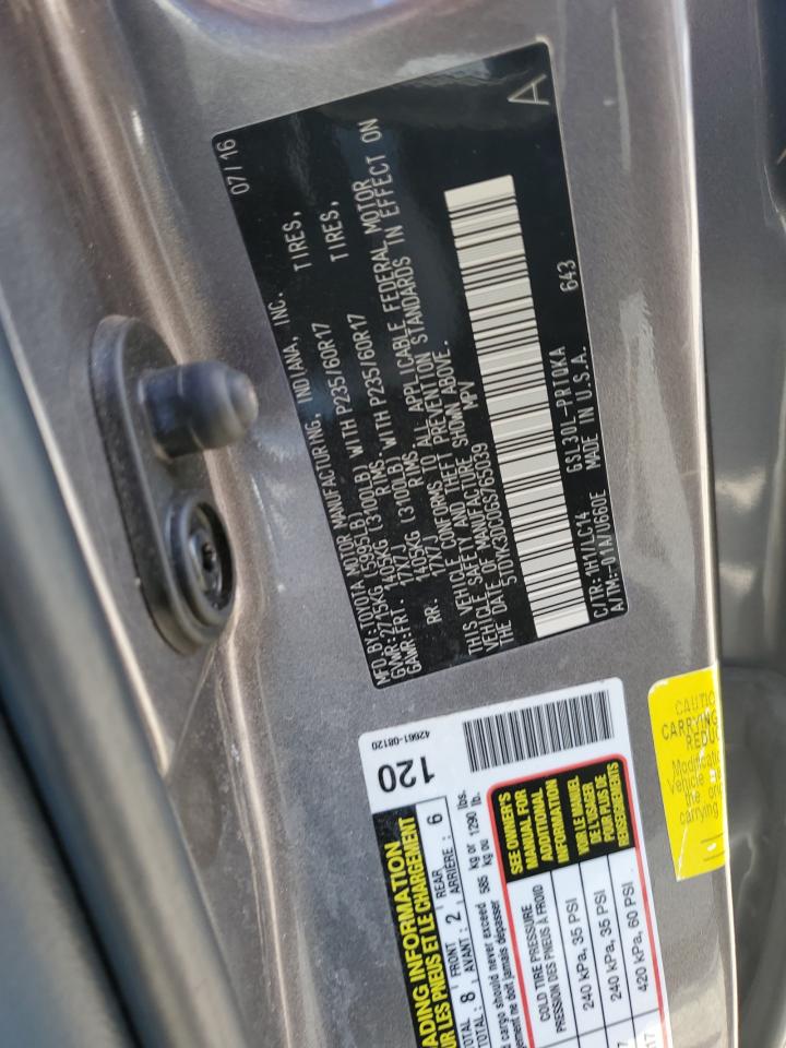 2016 Toyota Sienna VIN 5TDYK3DC0GS765039 Copart auction photo, side / rear end damage thumbnail 15