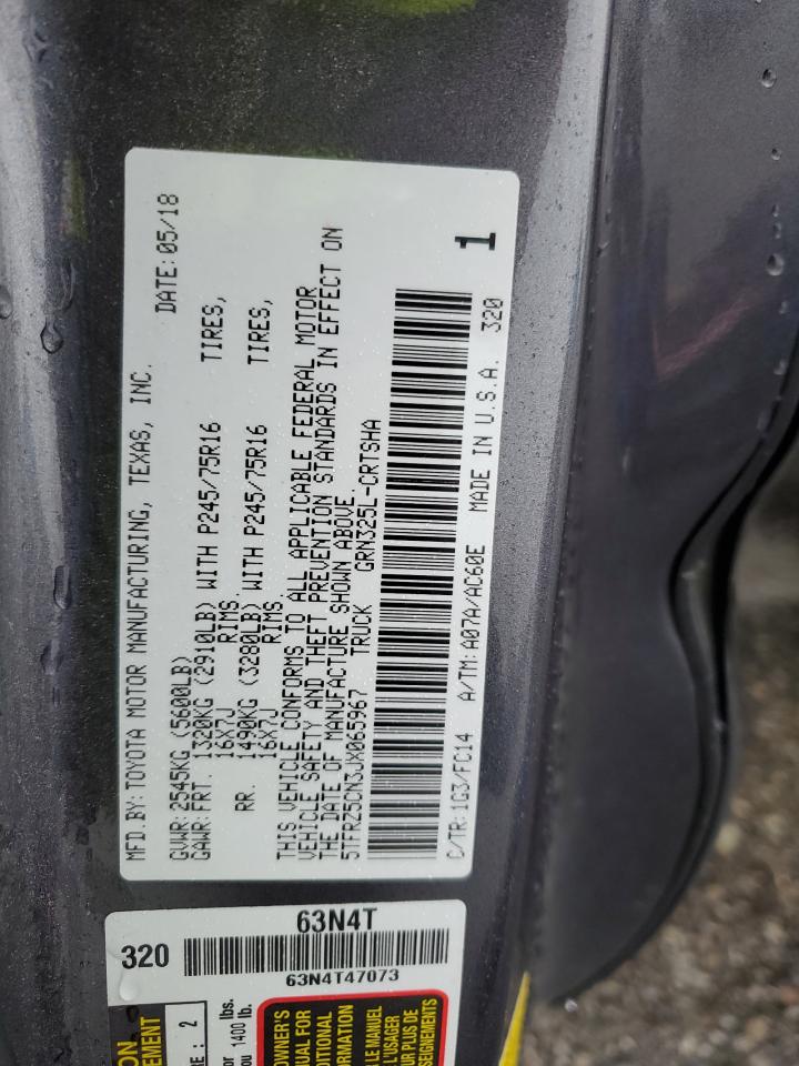 2018 Toyota Tacoma VIN 5TFRZ5CN3JX065967 Copart auction photo, front end damage thumbnail 14