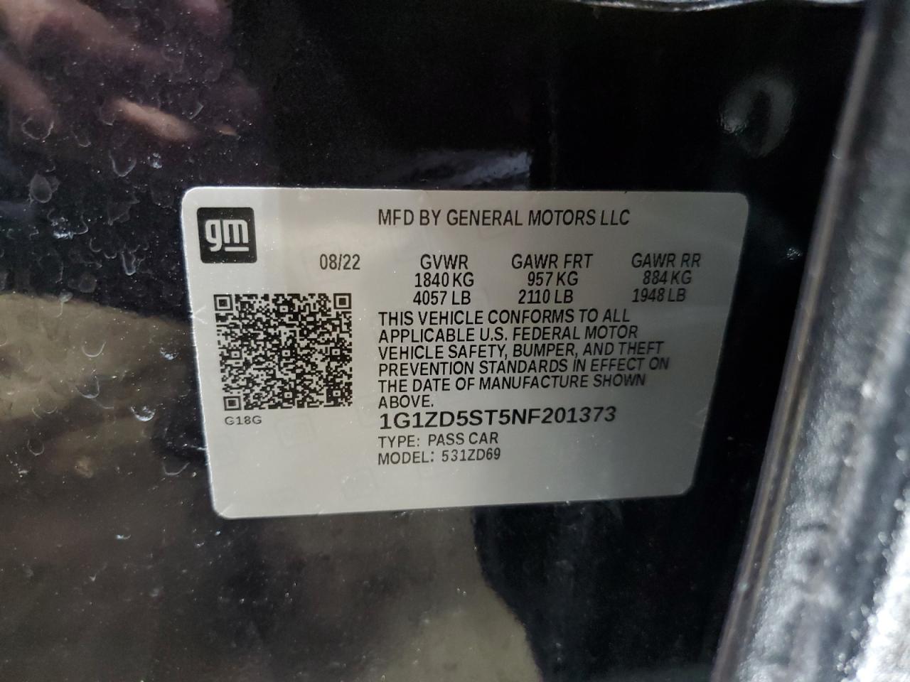 2022 Chevrolet Malibu VIN 1G1ZD5ST5NF201373 Copart auction photo, front end damage thumbnail 13
