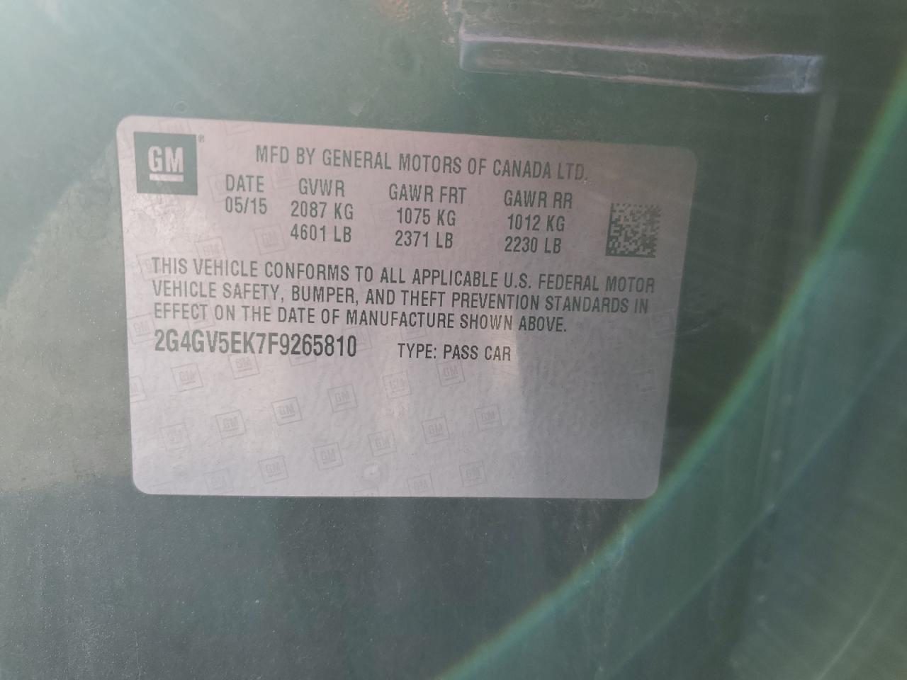 2015 Buick Regal VIN 2G4GV5EK7F9265810 Copart auction photo, frame damage / front end damage thumbnail 14