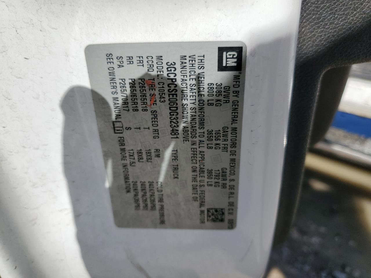 2013 Chevrolet Silverado VIN 3GCPCSE06DG323481 Copart auction photo, rear end damage thumbnail 12