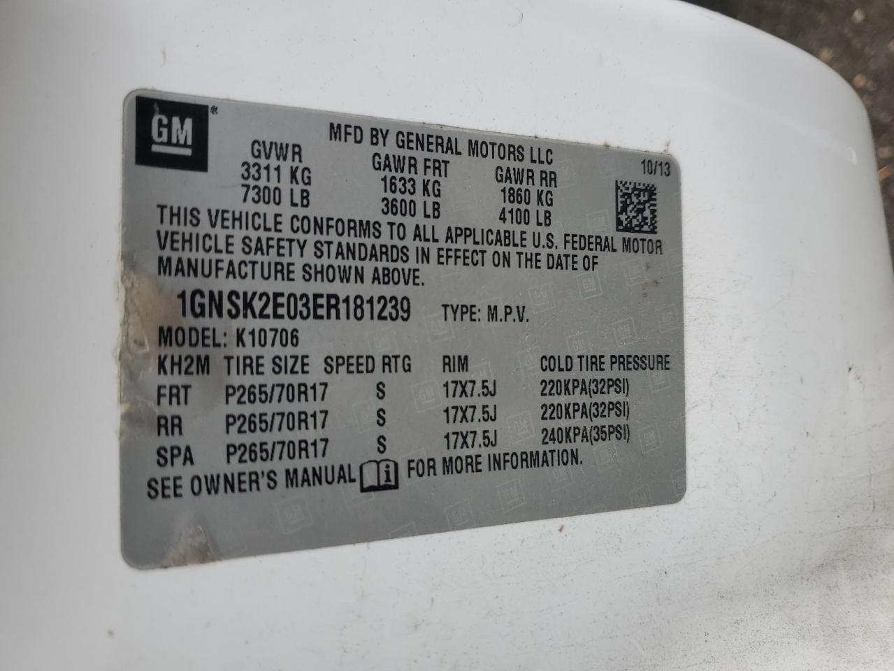 2014 Chevrolet Tahoe VIN 1GNSK2E03ER181239 Copart auction photo, front end damage thumbnail 13