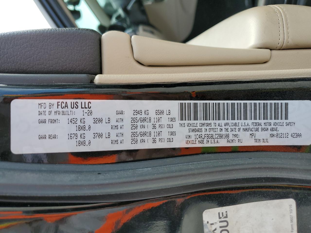 2020 Jeep Grand Cherokee VIN 1C4RJFBG8LC280108 Copart auction photo, undercarriage damage thumbnail 14