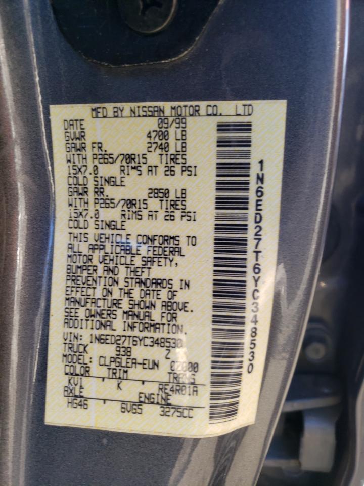 2000 Nissan Navara (Frontier) VIN 1N6ED27T6YC348530 Copart auction photo, front end / rear end damage thumbnail 12