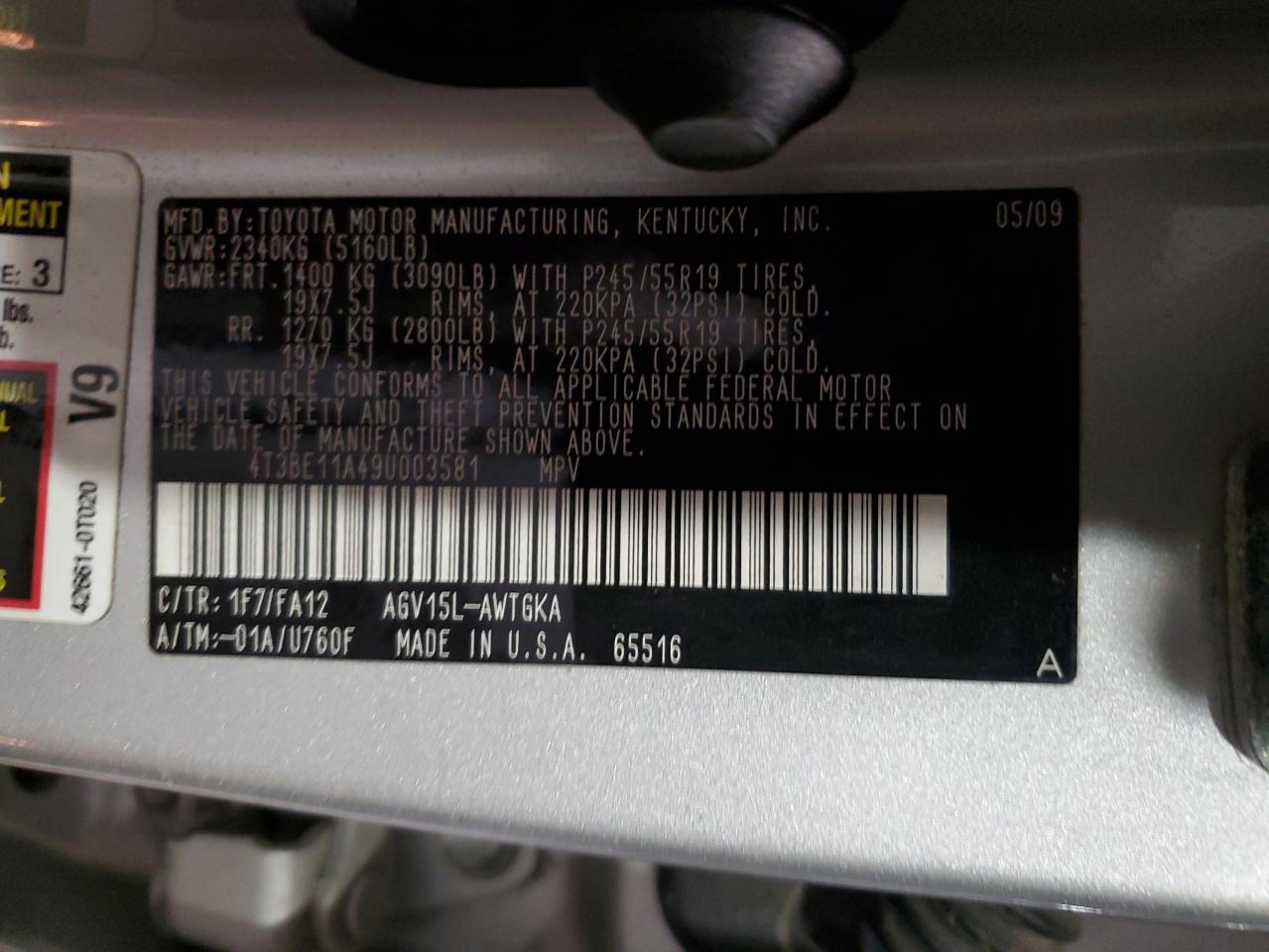2009 Toyota Venza VIN 4T3BE11A49U003581 Copart auction photo, front end / undercarriage damage thumbnail 13