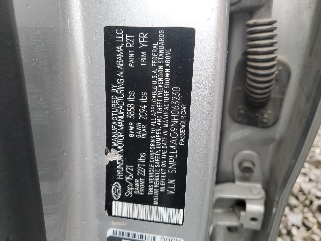 2022 Hyundai Elantra VIN 5NPLL4AG9NH063230 Copart auction photo, front end / side damage thumbnail 12
