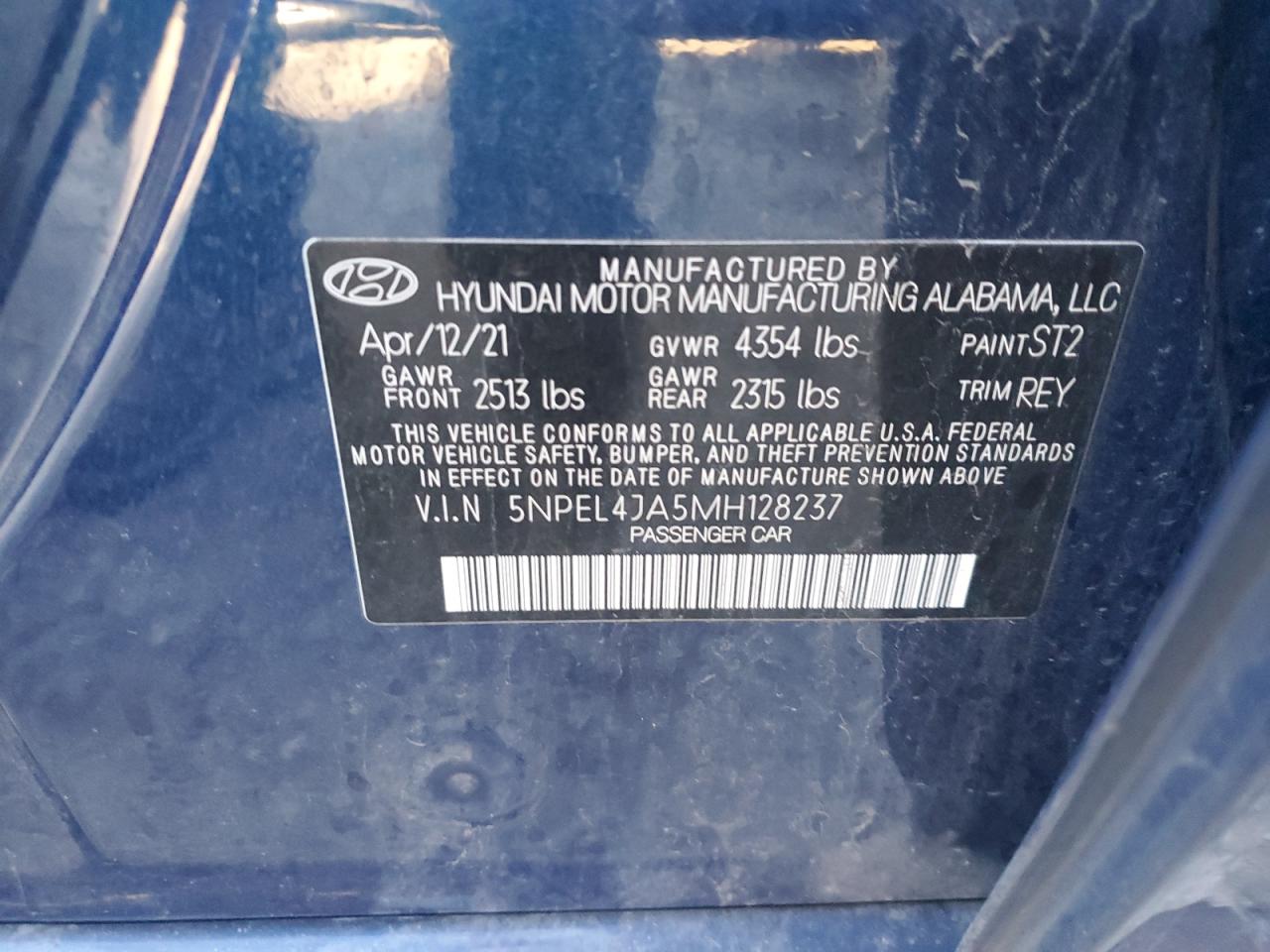 2021 Hyundai Sonata VIN 5NPEL4JA5MH128237 Copart auction photo, mechanical / front end damage thumbnail 12