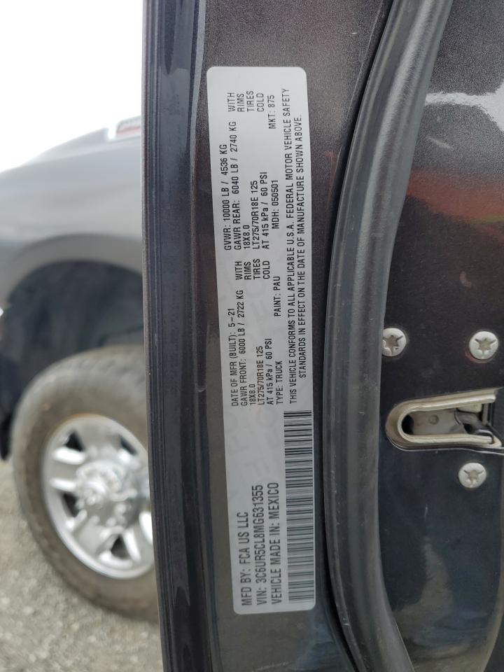 2021 RAM 2500 VIN 3C6UR5CL8MG631355 Copart auction photo, water/flood / minor dent/scratches damage thumbnail 12