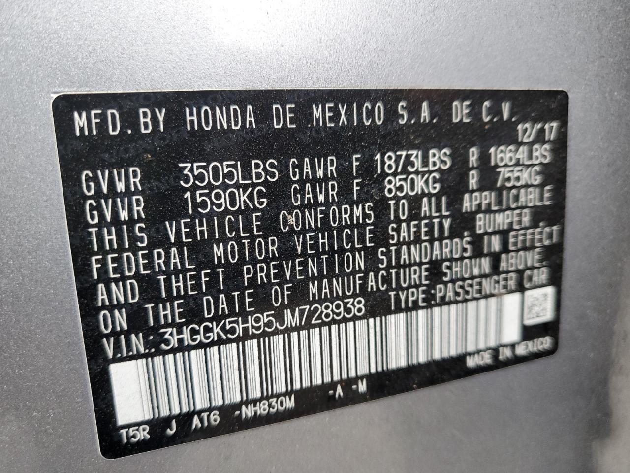 2018 Honda Fit VIN 3HGGK5H95JM728938 Copart auction photo, all over damage thumbnail 14