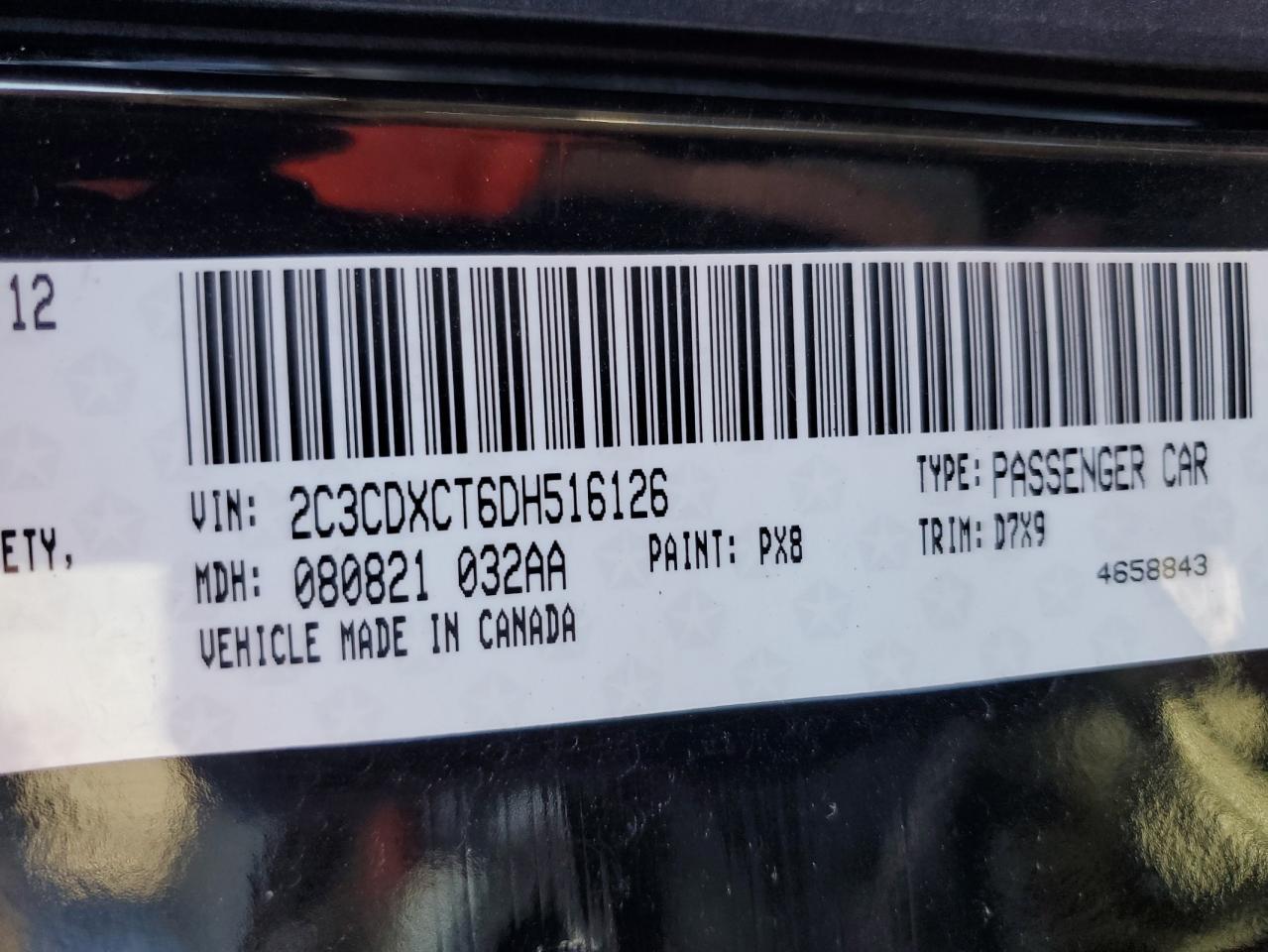 2013 Dodge Charger VIN 2C3CDXCT6DH516126 Copart auction photo, front end damage thumbnail 13