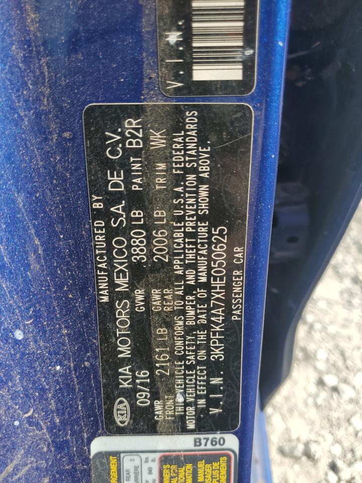 2017 KIA Forte VIN 3KPFK4A7XHE050625 Copart auction photo, normal wear damage thumbnail 12