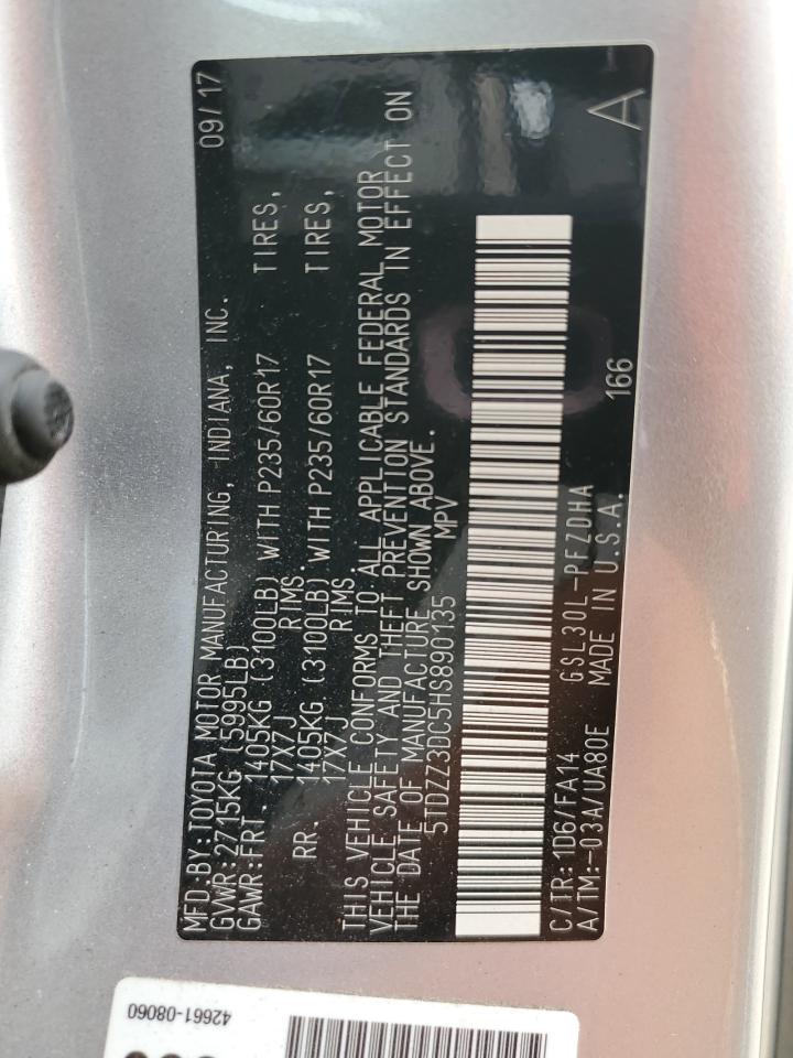 2017 Toyota Sienna VIN 5TDZZ3DC5HS890135 Copart auction photo, rear end / minor dent/scratches damage thumbnail 13