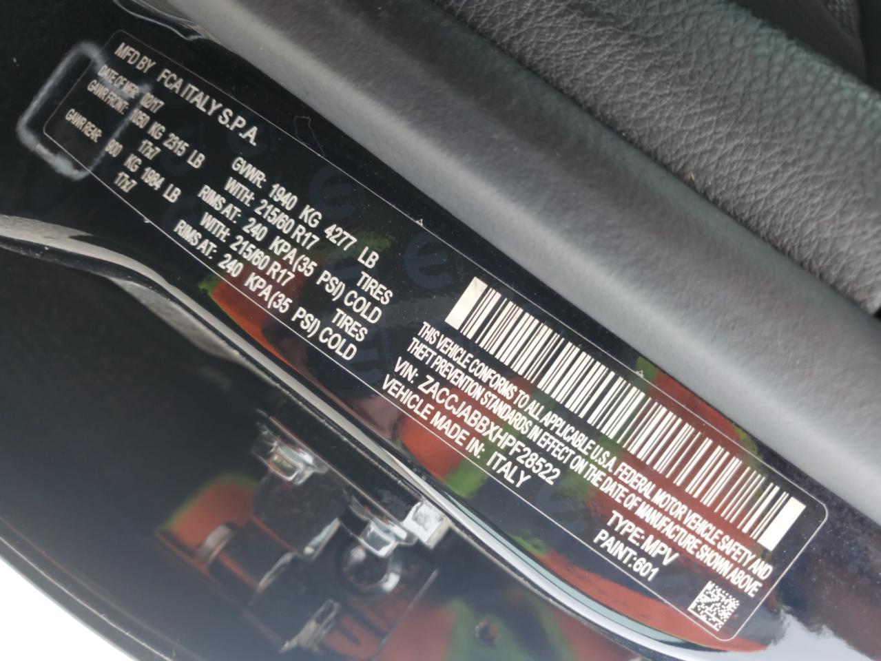 2017 Jeep Renegade VIN ZACCJABBXHPF28522 Copart auction photo, front end damage thumbnail 15