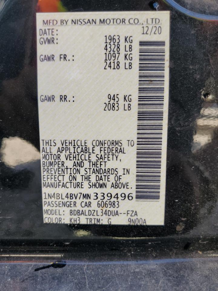 2021 Nissan Altima VIN 1N4BL4BV7MN339496 Copart auction photo, front end damage thumbnail 13