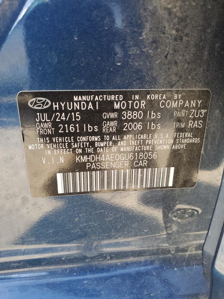 2016 Hyundai Elantra VIN KMHDH4AE0GU618056 Copart auction photo, front end damage thumbnail 13