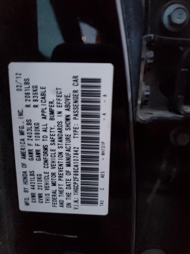 2012 Honda Accord VIN 1HGCP2F89CA107842 Copart auction photo, front end damage thumbnail 12