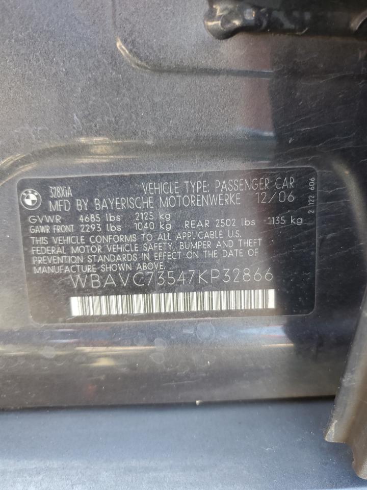 2007 BMW 3er VIN WBAVC73547KP32866 Copart auction photo, front end damage thumbnail 14