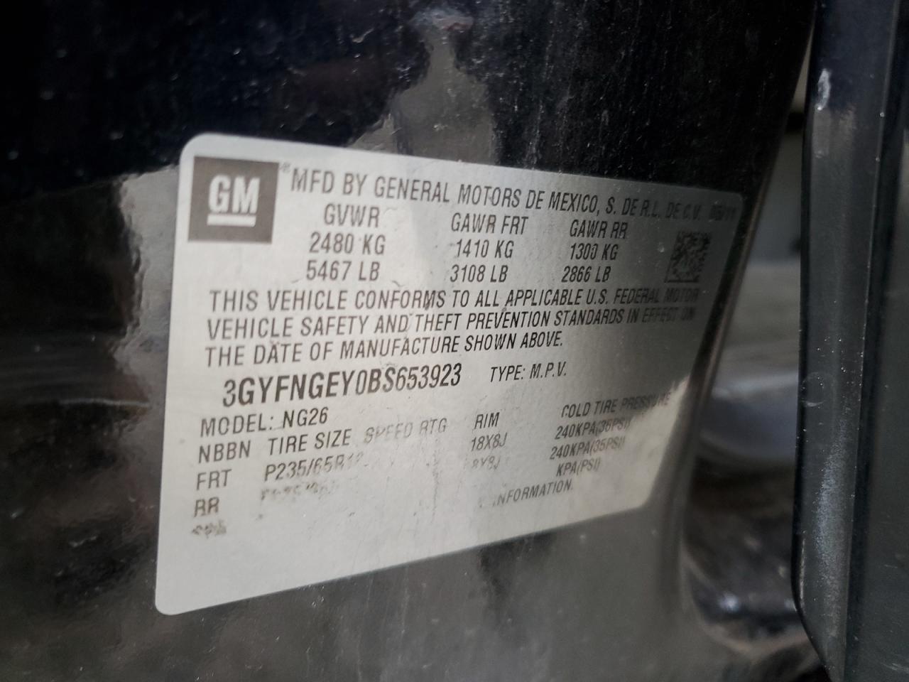 2011 Cadillac SRX VIN 3GYFNGEY0BS653923 Copart auction photo, front end / side damage thumbnail 13