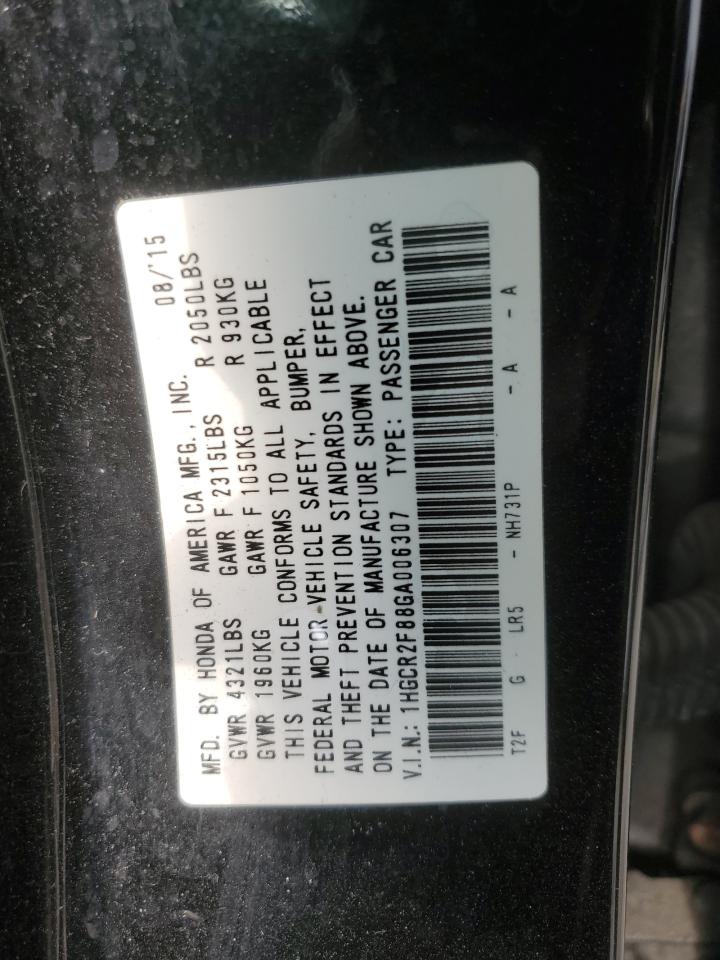 2016 Honda Accord VIN 1HGCR2F88GA006307 Copart auction photo, front end / rear end damage thumbnail 12