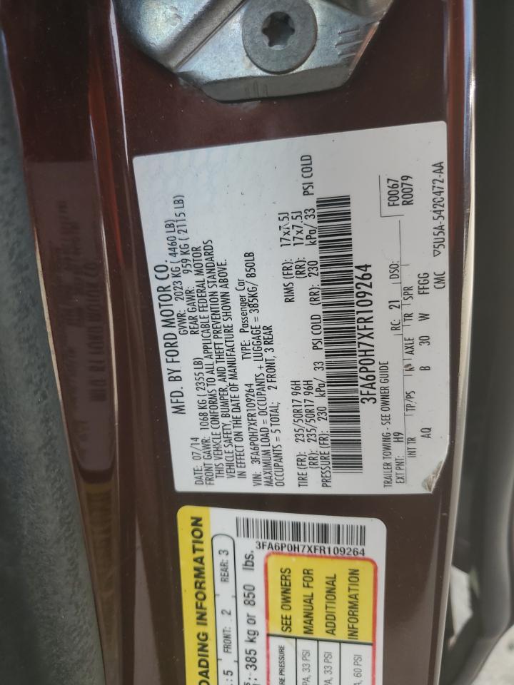 2015 Ford Fusion VIN 3FA6P0H7XFR109264 Copart auction photo, side / rear end damage thumbnail 12