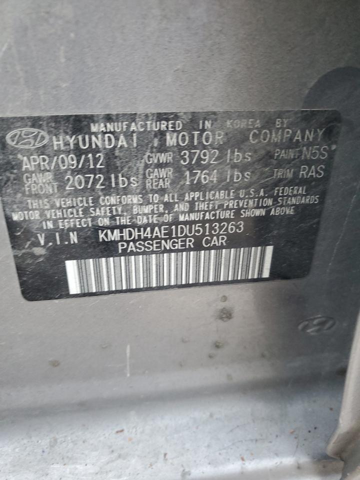 2013 Hyundai Elantra VIN KMHDH4AE1DU513263 Copart auction photo, vandalism / front end damage thumbnail 12