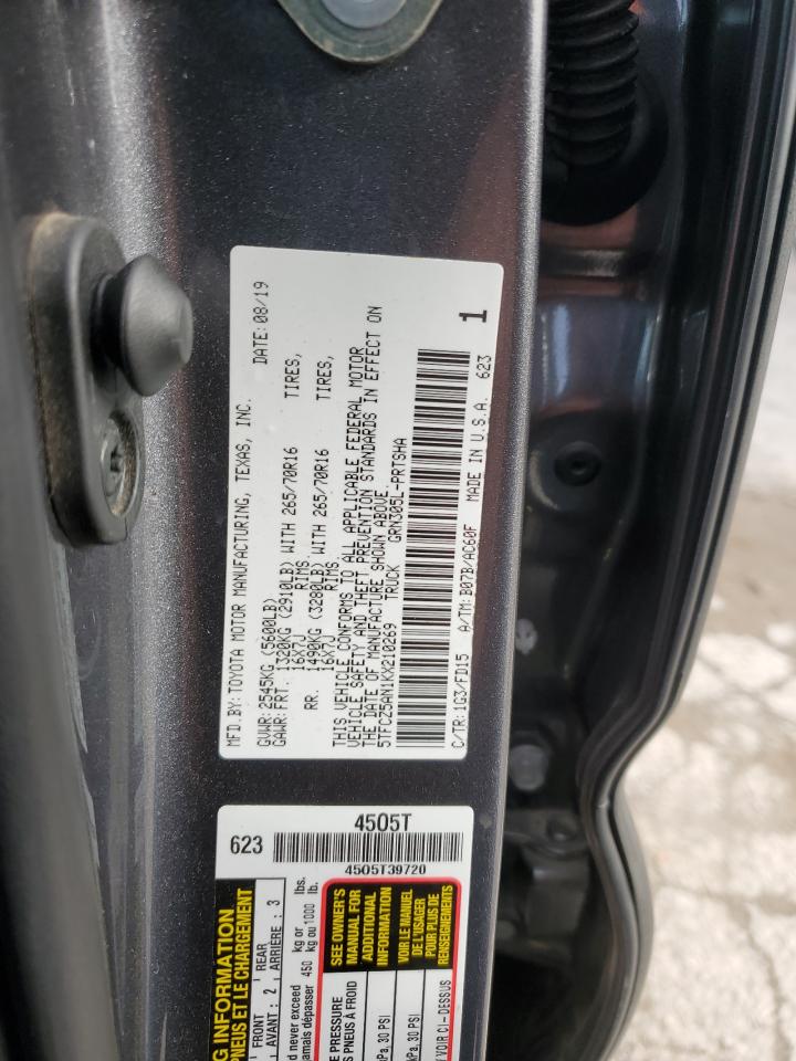 2019 Toyota Tacoma VIN 5TFCZ5AN1KX210269 Copart auction photo, rear end / side damage thumbnail 14