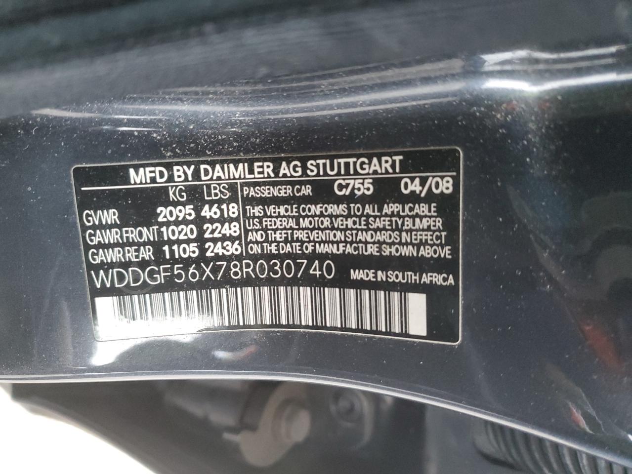 2008 Mercedes-Benz C-klasse VIN WDDGF56X78R030740 Copart auction photo, rear end / minor dent/scratches damage thumbnail 12