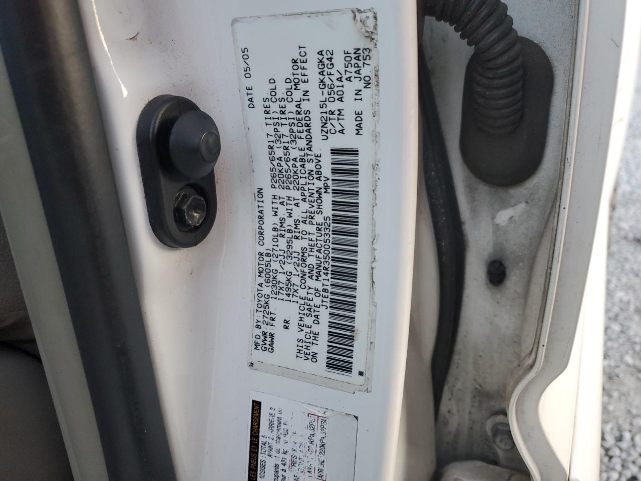 2005 Toyota 4Runner VIN JTEBT14R350053325 Copart auction photo, front end damage thumbnail 15