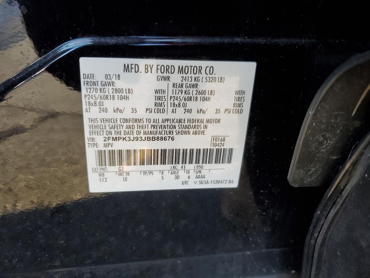 2018 Ford Edge VIN 2FMPK3J93JBB88676 Copart auction photo, normal wear / minor dent/scratches damage thumbnail 13