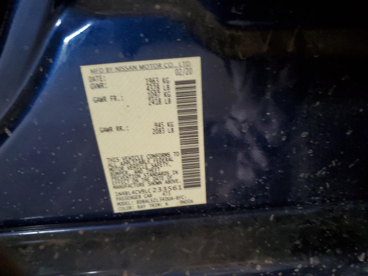 2020 Nissan Altima VIN 1N4BL4CV9LC233561 Copart auction photo, side / rear end damage thumbnail 13